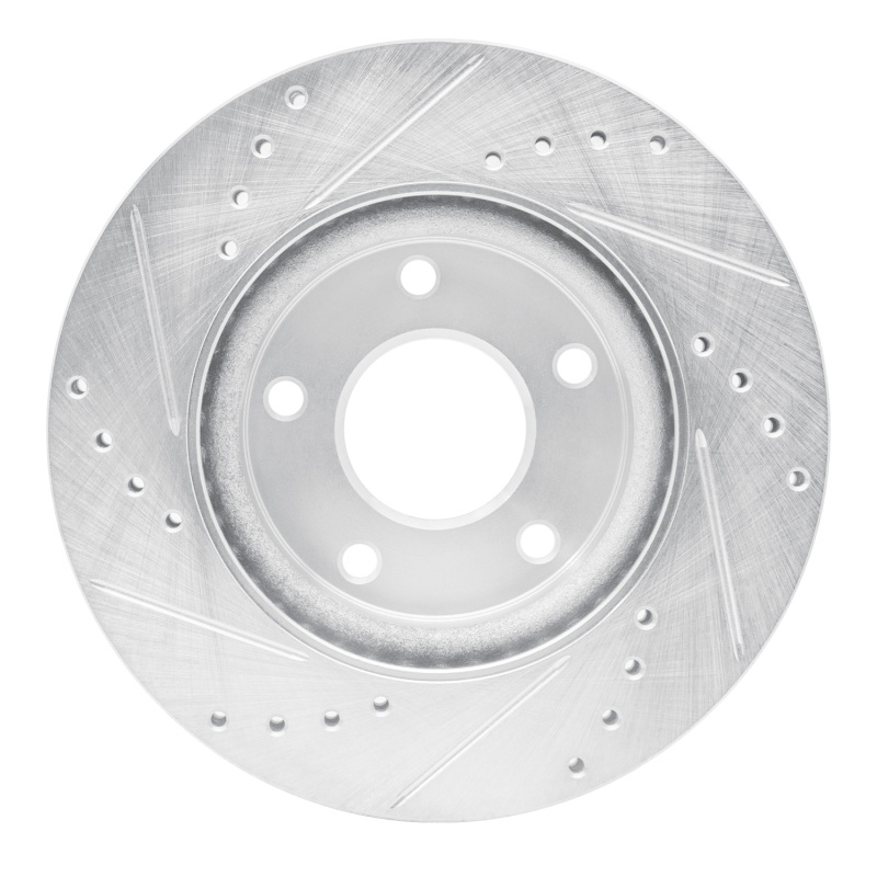 Nissan Sentra Brake Rotor (1) - Front Right - R1 Concepts - Drilled & Slotted - Silver - `13-`19